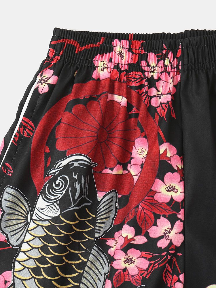 Herren-kimono Mit Karpfen-blumendruck Japanischer Fisch Elastische Taille Zweiteilige Outfits