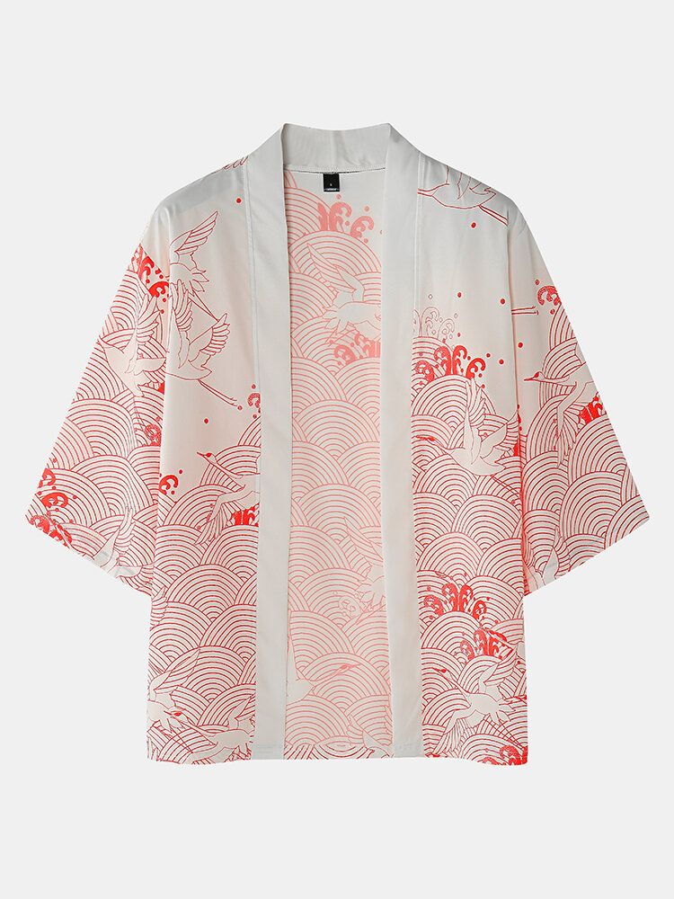 Herren-kimono Mit Kranichmuster Und Wolkenmuster Kordelzug Zweiteilige Outfits