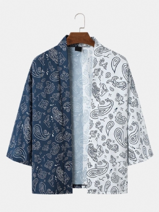 Herren-kimono Mit Zweifarbigem Paisley-print Und Offener Vorderseite