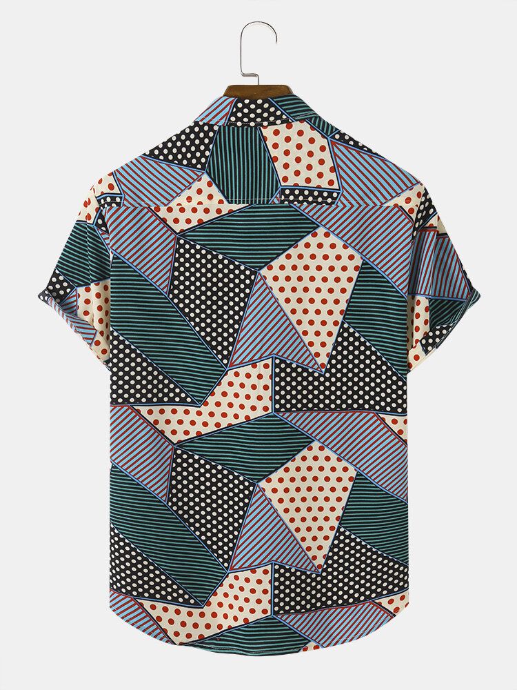 Herren Kurzarmhemden Mit Blockstreifen Und Polkadot-print