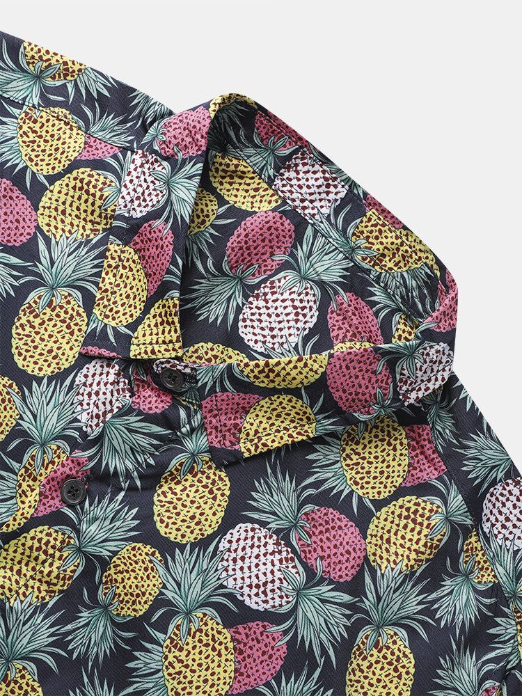 Herren Lustige Allover-ananas-druck-street-knopf-weihnachtshemden Mit Abgerundetem Saum