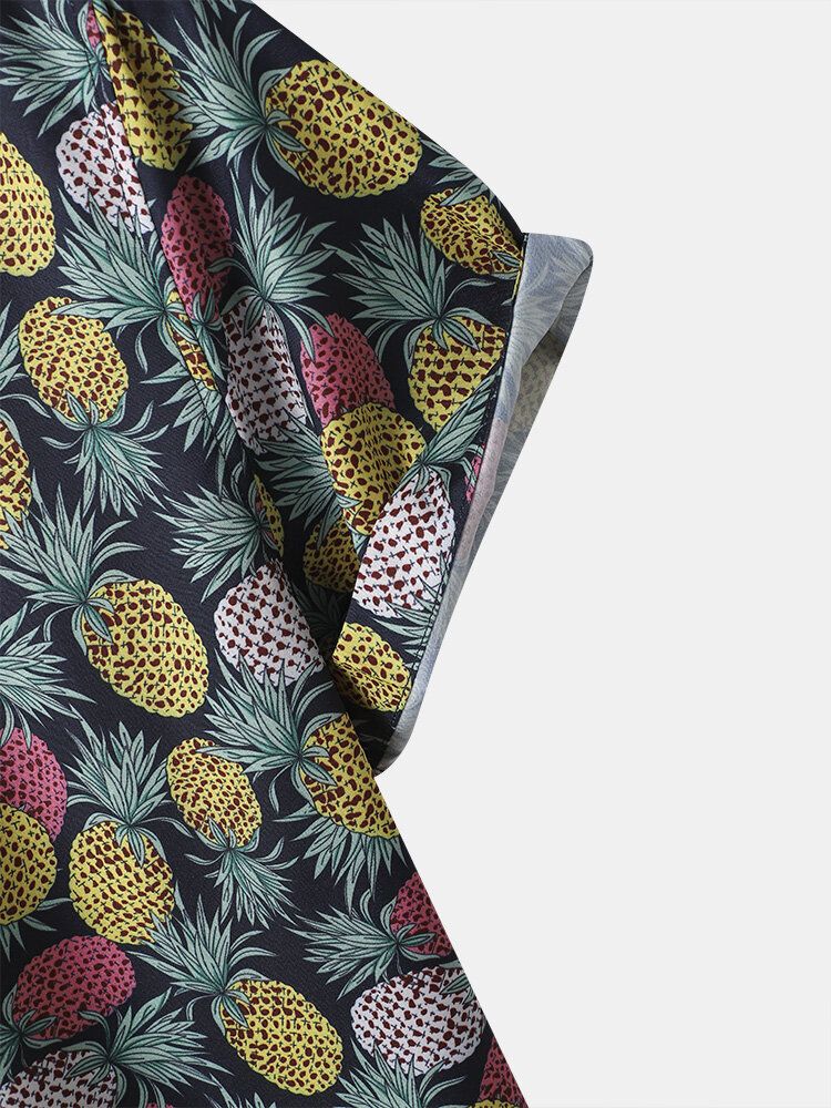 Herren Lustige Allover-ananas-druck-street-knopf-weihnachtshemden Mit Abgerundetem Saum