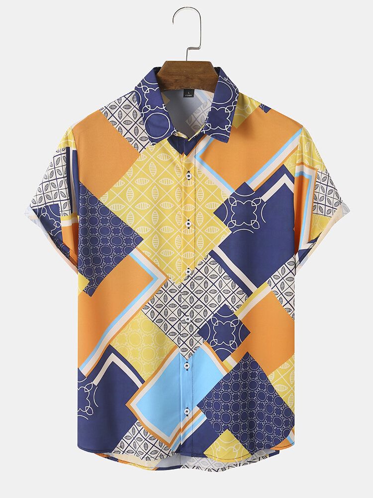 Herren Patchwork Geometrisch Weich Atmungsaktiv All Matched Skin Friendly Shirts