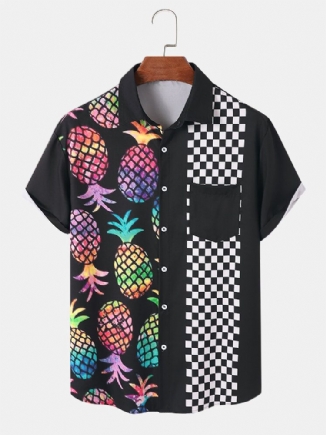 Herren Pineapple Gingham Print Pocket All Matched Skin Friendly Shirts