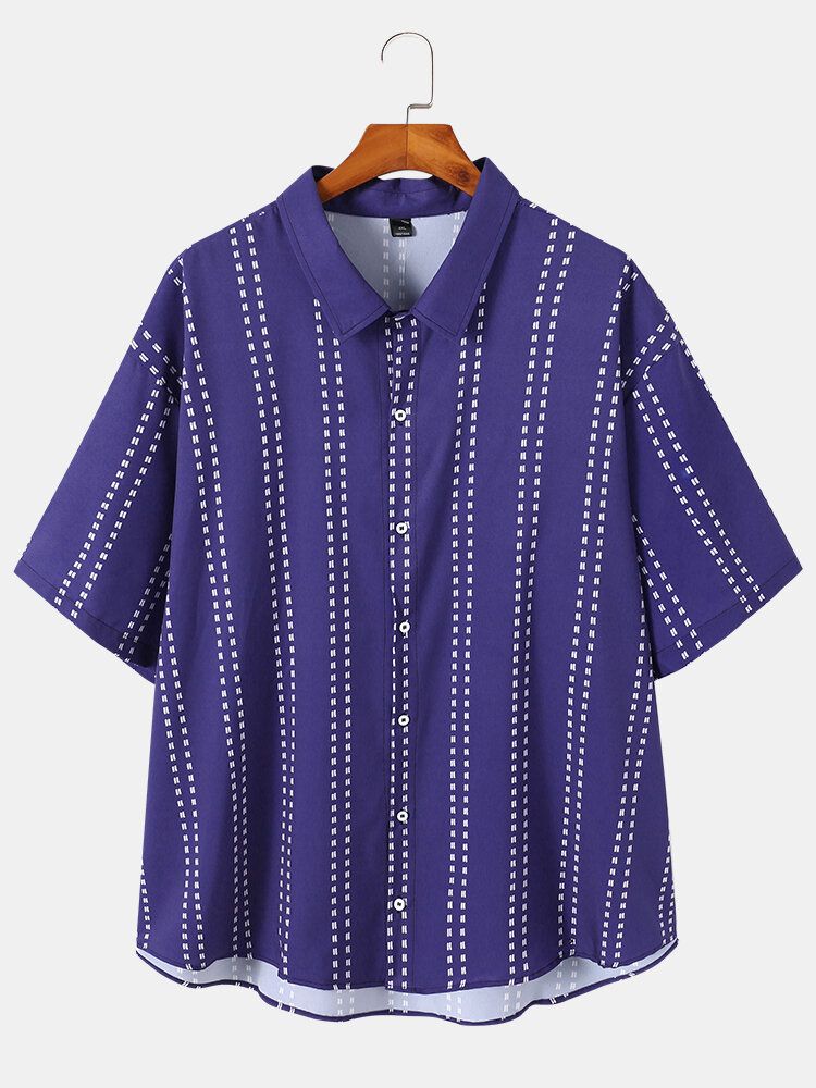 Herren Plus Size Lines Striped Loose Button Up Hemden