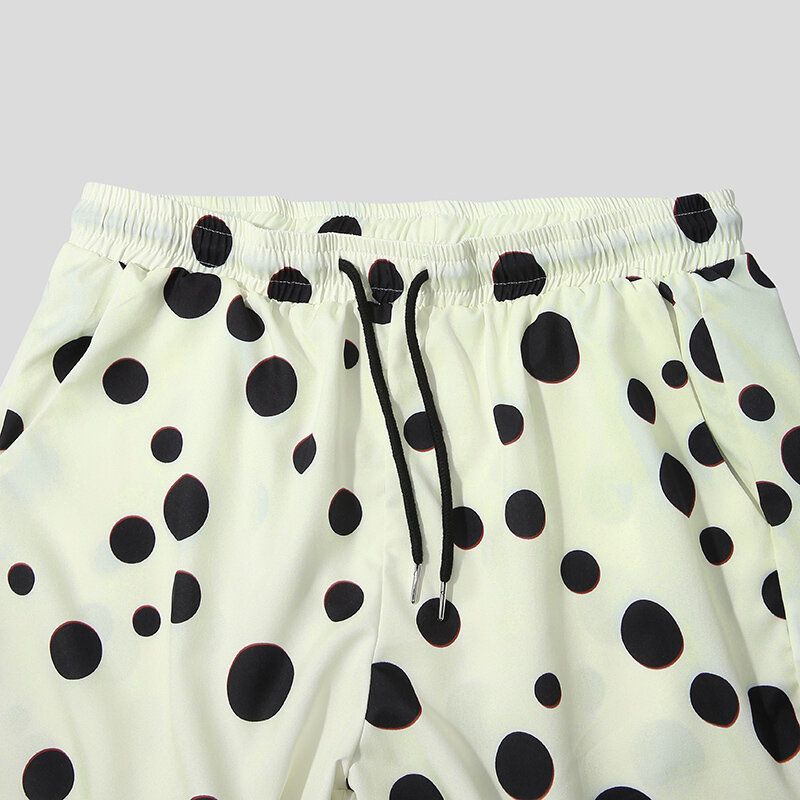 Herren-shorts Mit Polka Dot-print Am Revers Und Kordelzug Freizeithemd-shorts