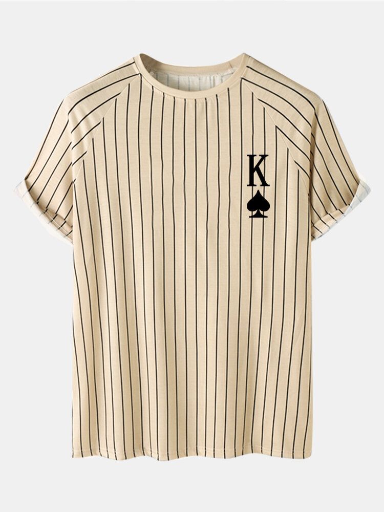 Herren Stripe K Poker Print Raglanärmel Freizeithemden Zweiteilige Outfits