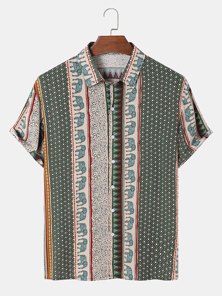 Herren Tribal Elephant Print Ethnic Style Kurzarmhemden