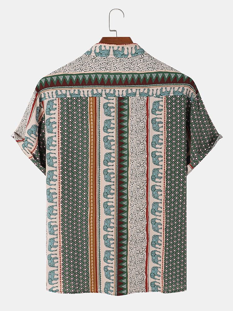 Herren Tribal Elephant Print Ethnic Style Kurzarmhemden