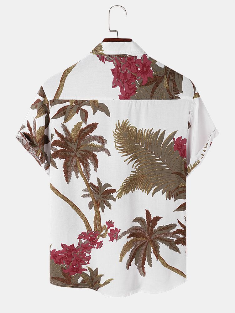 Herren Tropical Leaf Hawaii Style Lässige Hautfreundliche Passende Weiche Hemden