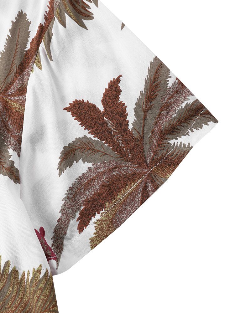 Herren Tropical Leaf Hawaii Style Lässige Hautfreundliche Passende Weiche Hemden