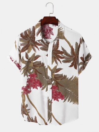 Herren Tropical Leaf Hawaii Style Lässige Hautfreundliche Passende Weiche Hemden