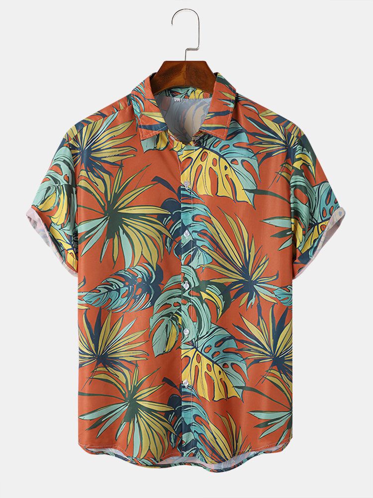 Herren Tropical Leaves Print Vacation Weich Bequem Atmungsaktiv All Matched Shirts