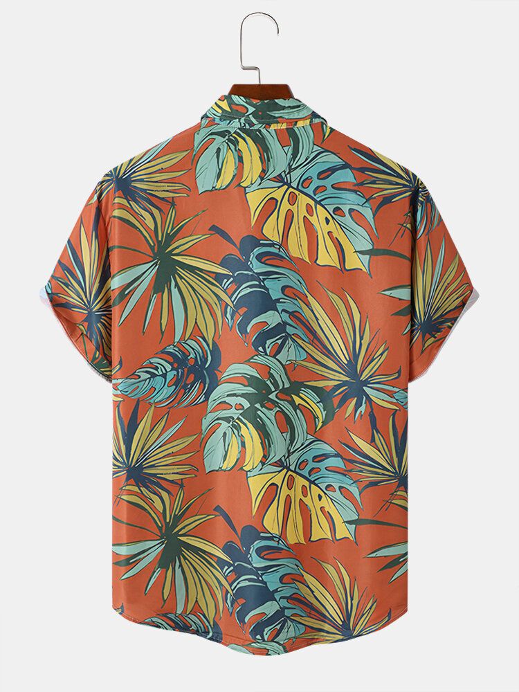 Herren Tropical Leaves Print Vacation Weich Bequem Atmungsaktiv All Matched Shirts