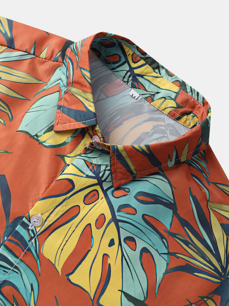 Herren Tropical Leaves Print Vacation Weich Bequem Atmungsaktiv All Matched Shirts