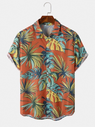 Herren Tropical Leaves Print Vacation Weich Bequem Atmungsaktiv All Matched Shirts