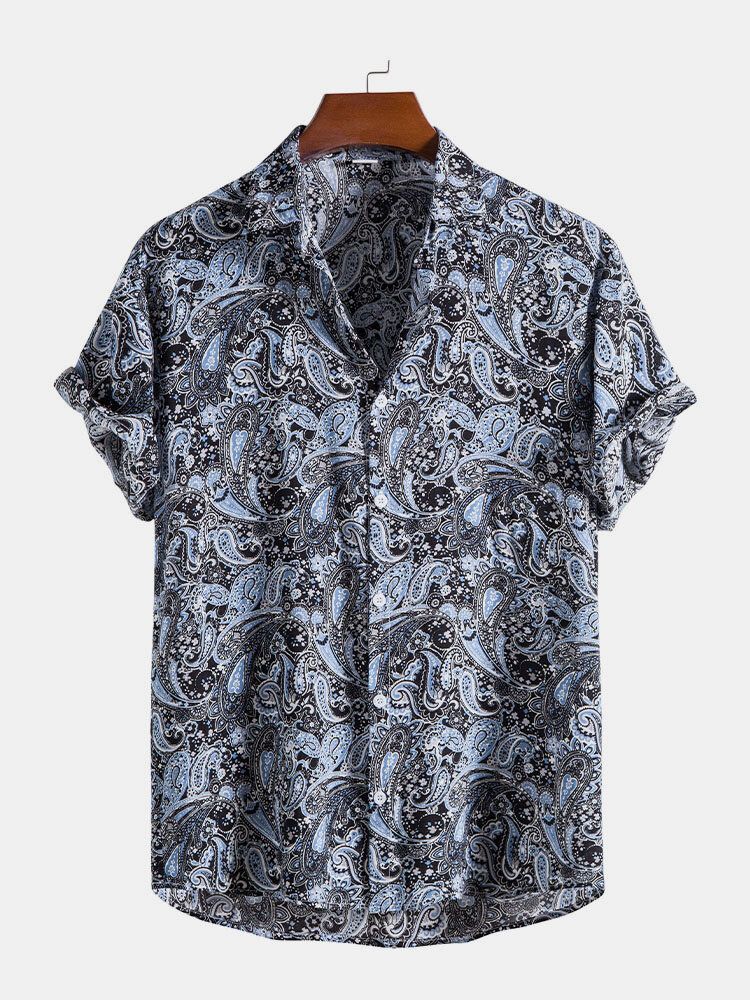 Kurzärmlige Hemden Im Ethno-stil Mit Durchgehendem Paisley-print Für Herren