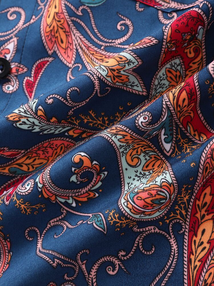 Kurzärmlige Herrenhemden Mit Ethnischem Paisley-print Und Patchwork-revers