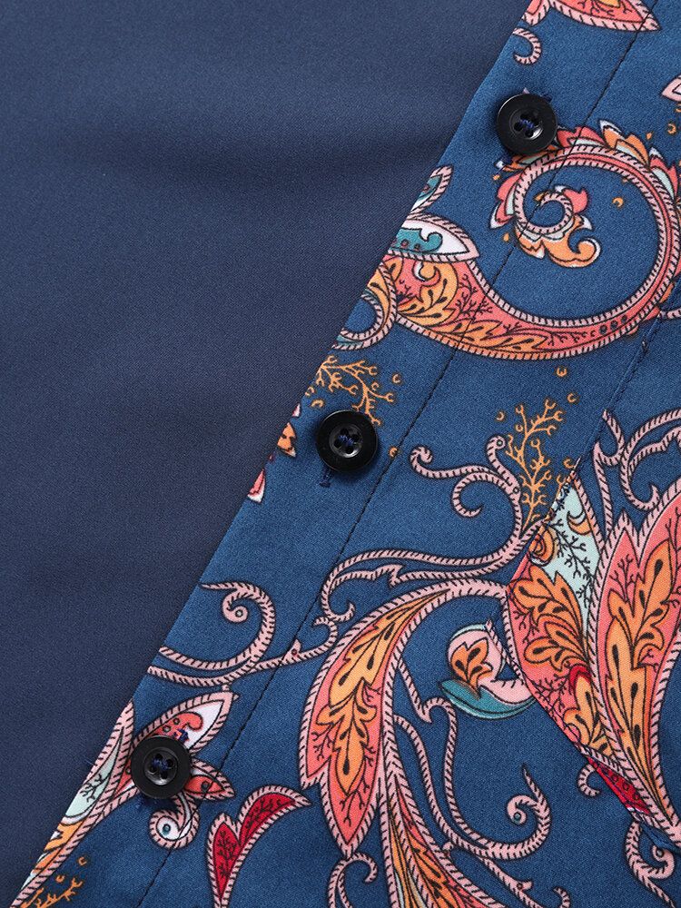 Kurzärmlige Herrenhemden Mit Ethnischem Paisley-print Und Patchwork-revers