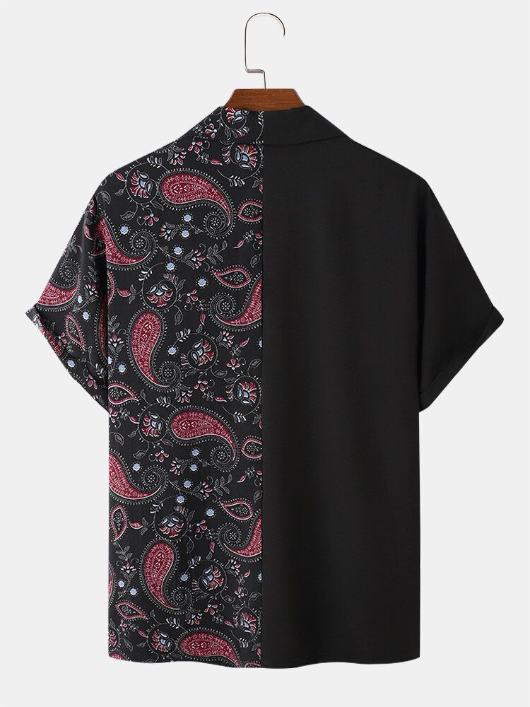 Kurzärmlige Herrenhemden Mit Kontrastierendem Paisley-print Und Reverskragen