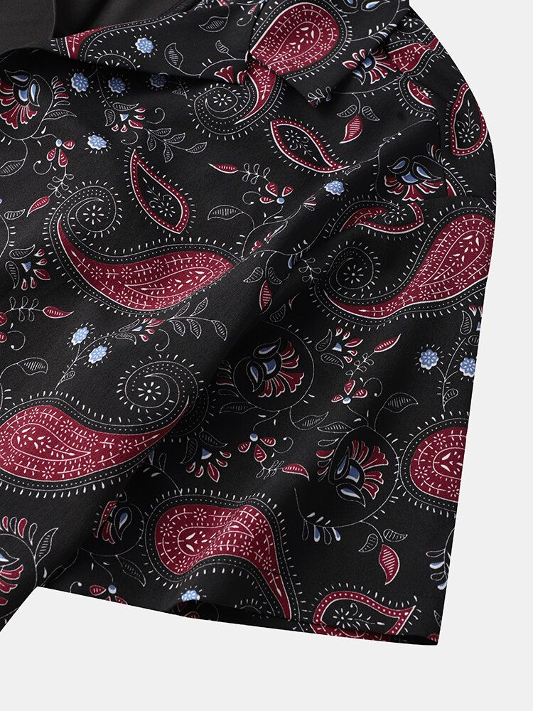 Kurzärmlige Herrenhemden Mit Kontrastierendem Paisley-print Und Reverskragen