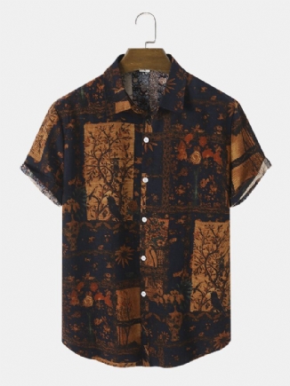 Kurzärmliges Kurzarm-hemd Mit Blumen-pflanzen-print Für Herren