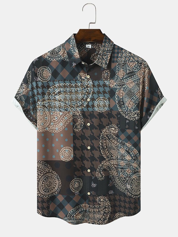 Kurzarm-hemden Im Ethno-stil Mit Paisley-mix-print Am Revers Für Herren