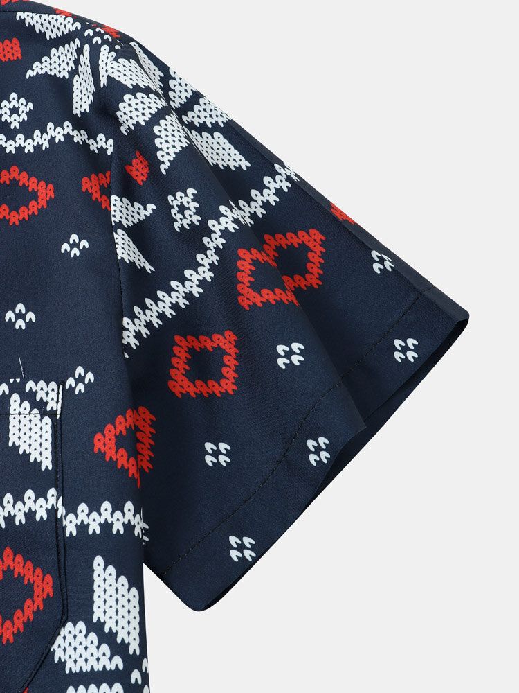 Lässige Kurze Hemden Mit Schneemuster Und Geometrischen Brusttaschen Für Herren