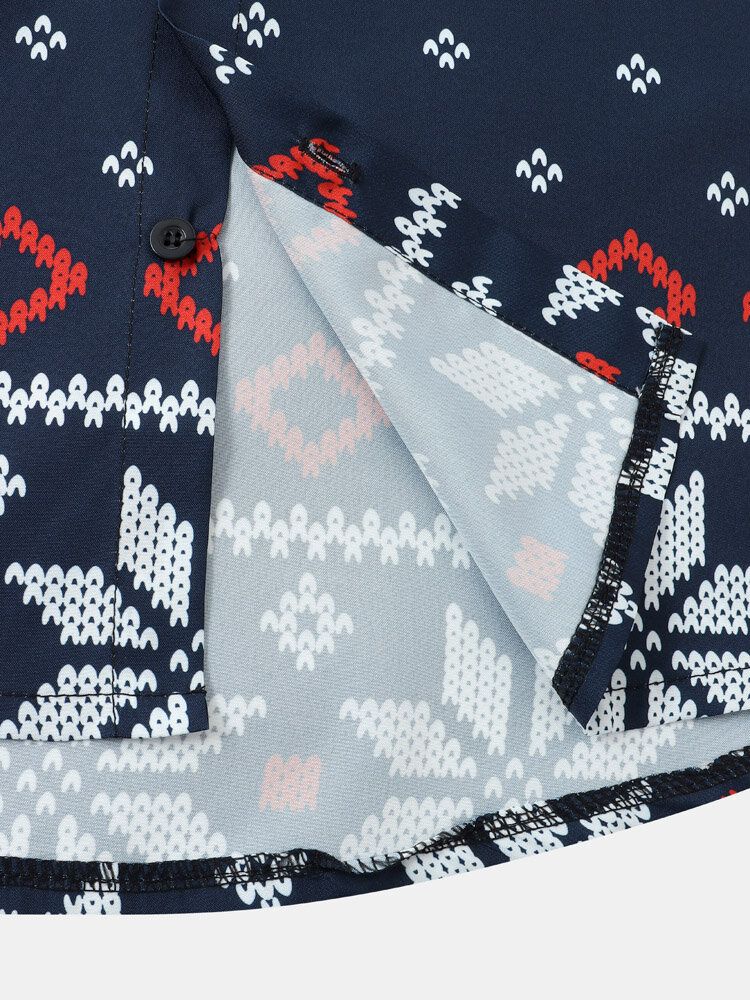 Lässige Kurze Hemden Mit Schneemuster Und Geometrischen Brusttaschen Für Herren