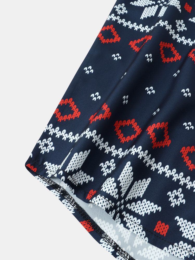 Lässige Kurze Hemden Mit Schneemuster Und Geometrischen Brusttaschen Für Herren