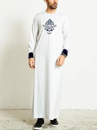 Lässige Langärmlige Kaftan-robe Für Herren Mit Blumendruck Manschette Reißverschluss Hinten