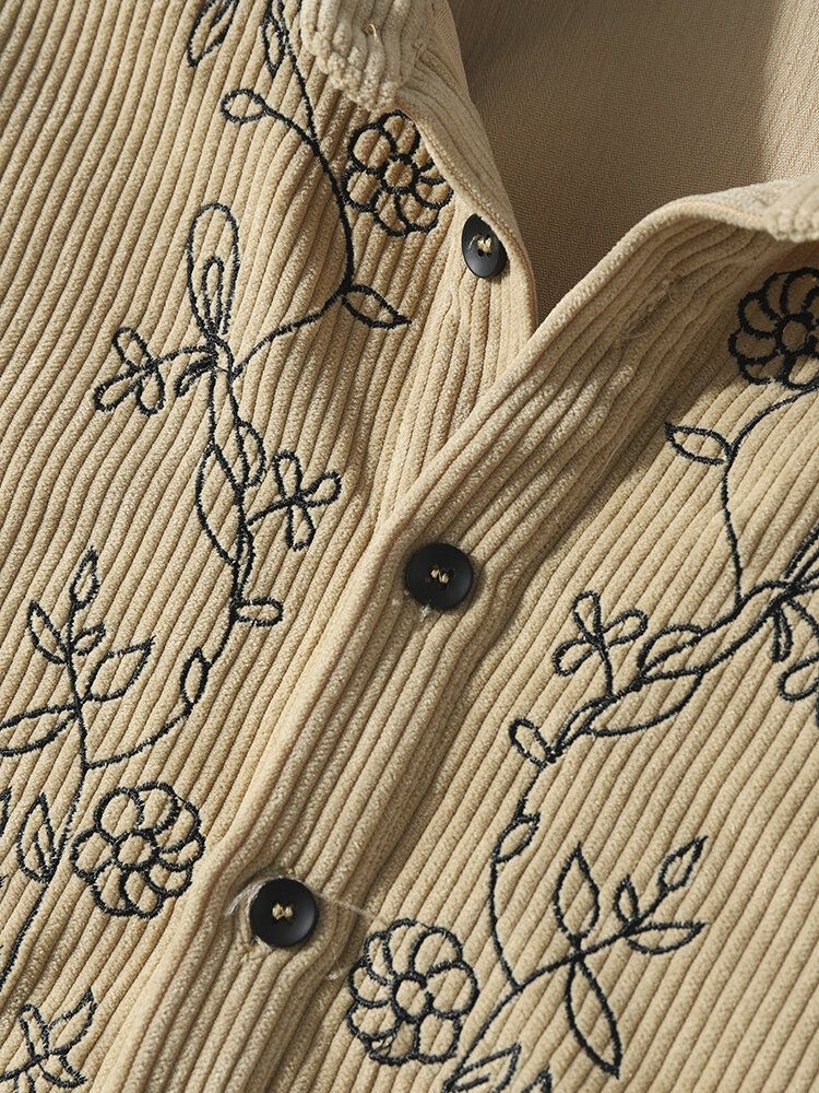 Männer Floral Cord Einfarbige Knöpfe Langarm Lässige Henley-hemden