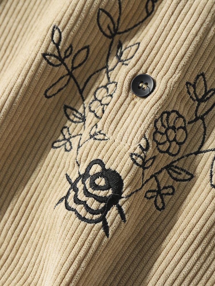 Männer Floral Cord Einfarbige Knöpfe Langarm Lässige Henley-hemden