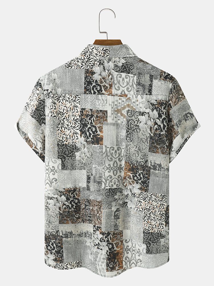 Männer Retro-stil Patchwork Street Revers Saummanschette Kurzarm Regular Shirts