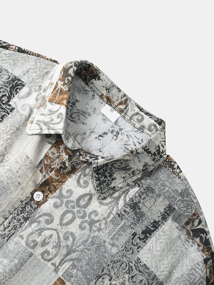 Männer Retro-stil Patchwork Street Revers Saummanschette Kurzarm Regular Shirts