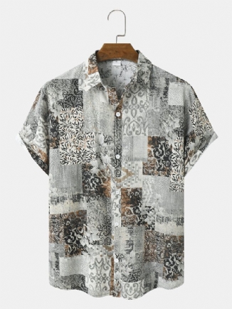 Männer Retro-stil Patchwork Street Revers Saummanschette Kurzarm Regular Shirts