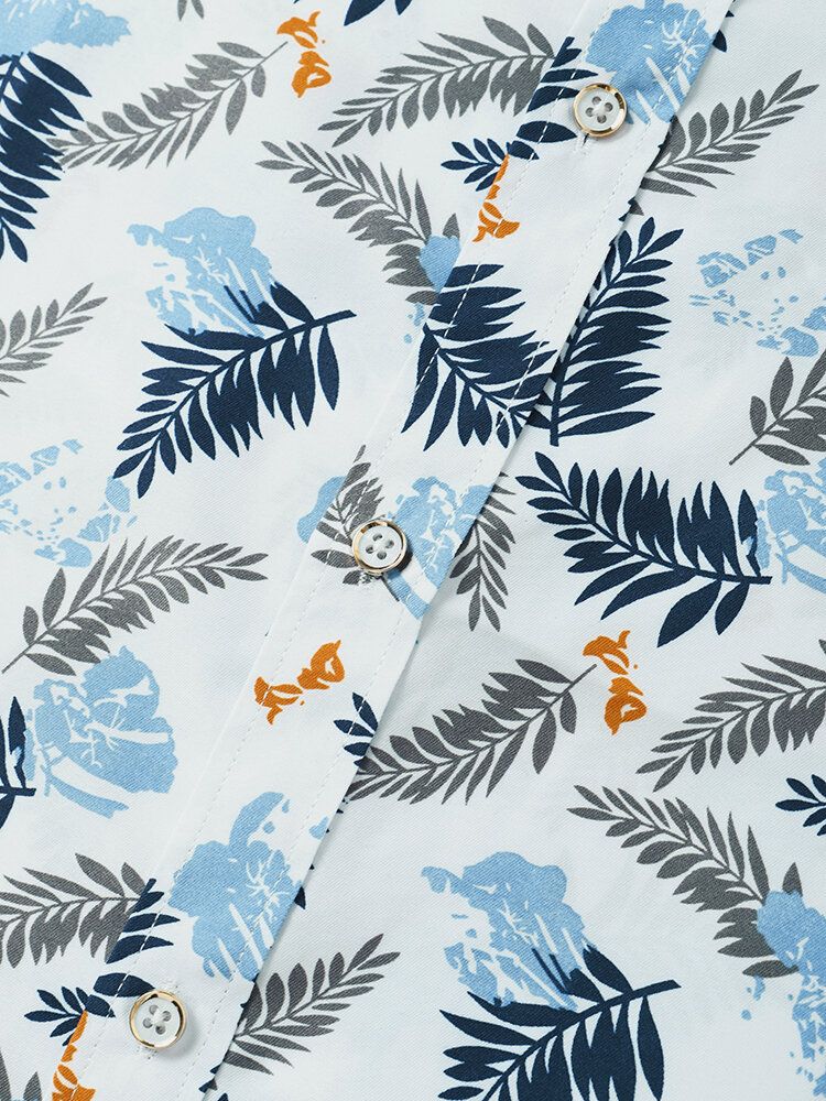 Männer Tropical Leaves Print Revers Regular Fit Urlaub Lässige Kurzarmhemden