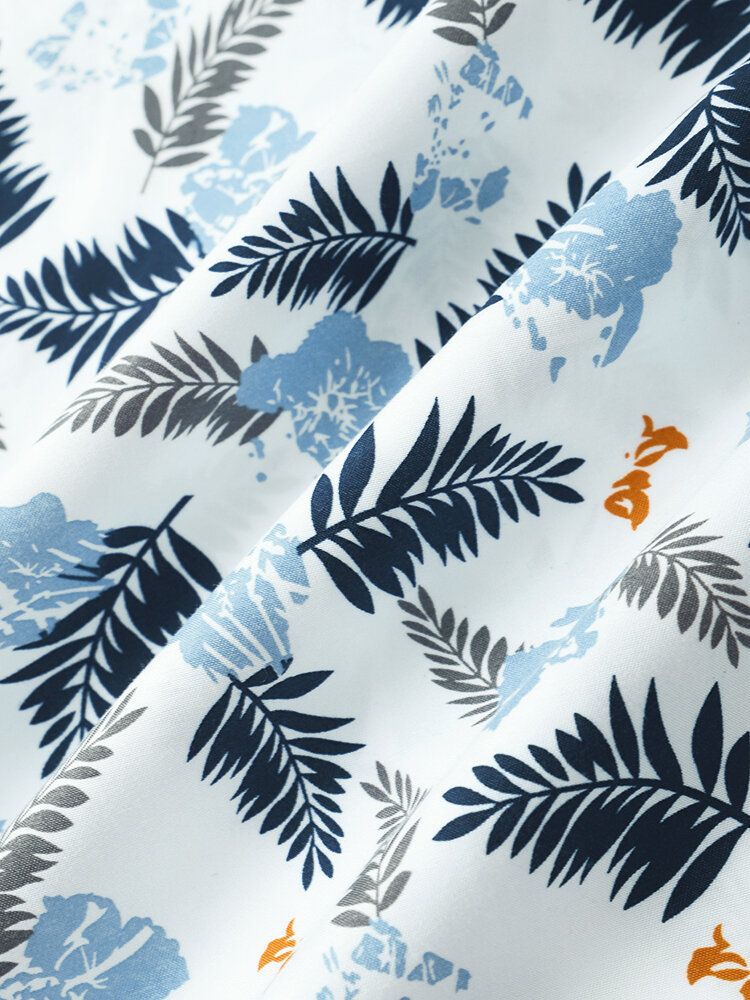 Männer Tropical Leaves Print Revers Regular Fit Urlaub Lässige Kurzarmhemden