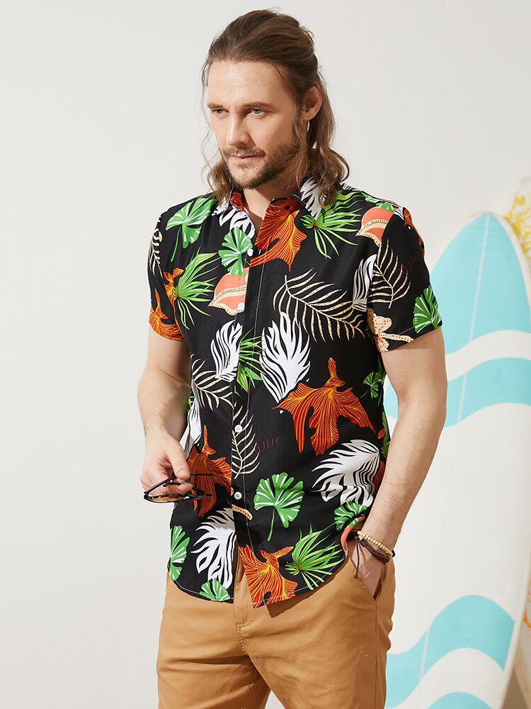 Männer Vintage Tropical Leaf Multi Color Alle Abgestimmten Kurzarm-freizeithemden