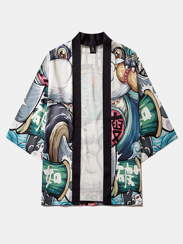 Offener Kimono Mit Chinesischem Cartoon-panda-print Für Herren