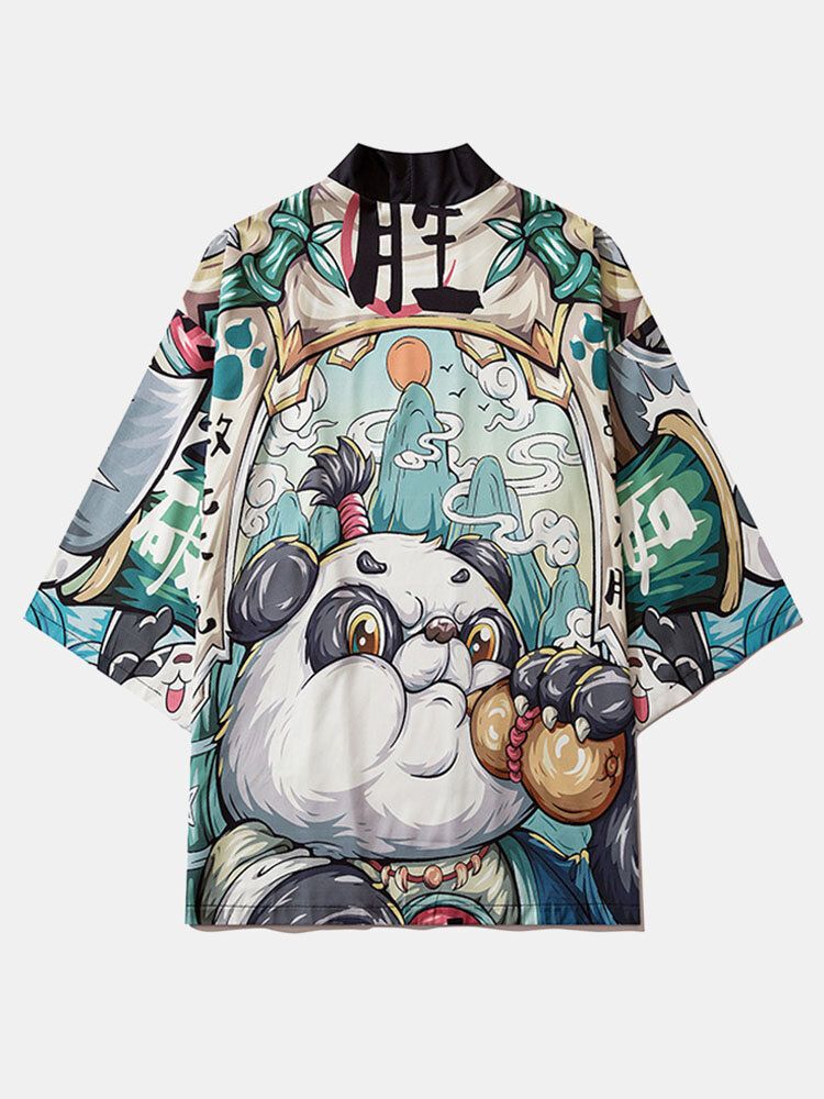 Offener Kimono Mit Chinesischem Cartoon-panda-print Für Herren