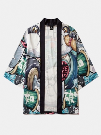 Offener Kimono Mit Chinesischem Cartoon-panda-print Für Herren