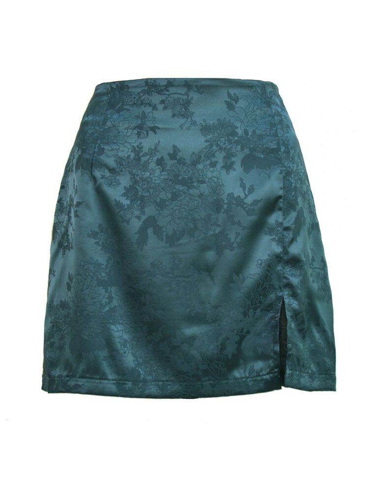 Schlitz-jacquard-satin-röcke Mit Hoher Taille Und Reißverschluss Für Damen