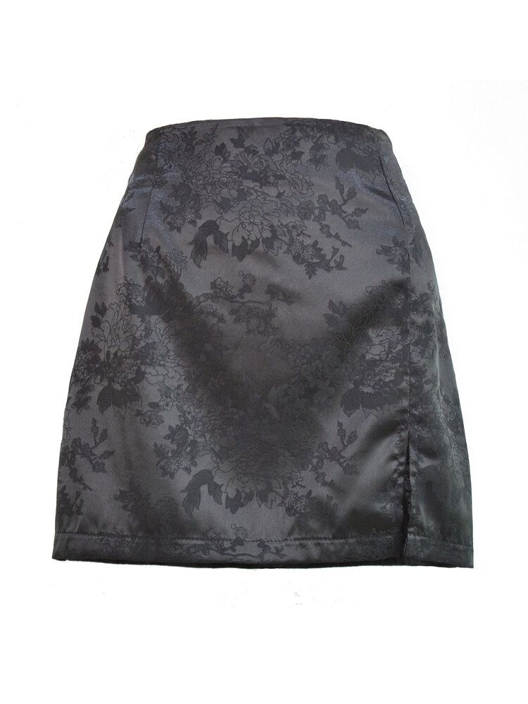 Schlitz-jacquard-satin-röcke Mit Hoher Taille Und Reißverschluss Für Damen