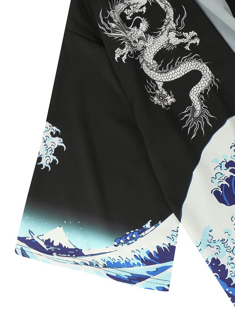 Zweiteilige Kimono-outfits Im Japanischen Stil Mit Koi-ukiyoe-print Für Herren