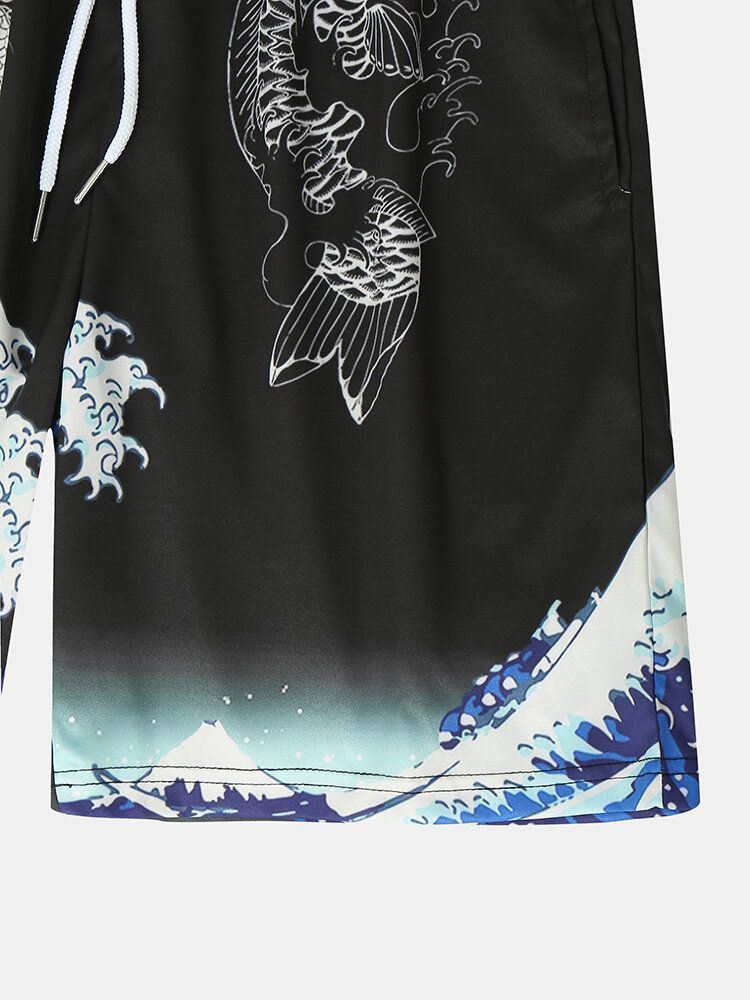 Zweiteilige Kimono-outfits Im Japanischen Stil Mit Koi-ukiyoe-print Für Herren